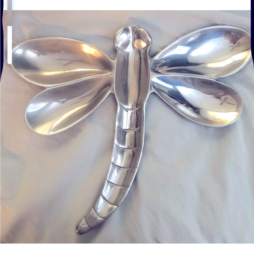 Vintage Mariposa Aluminum Dragonfly Serving Dish. Rare! Whimsical!